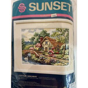 Sunset Needlepoint Kit 1992 English Style Cottage Hideaway Wool Yarn Vintage NEW